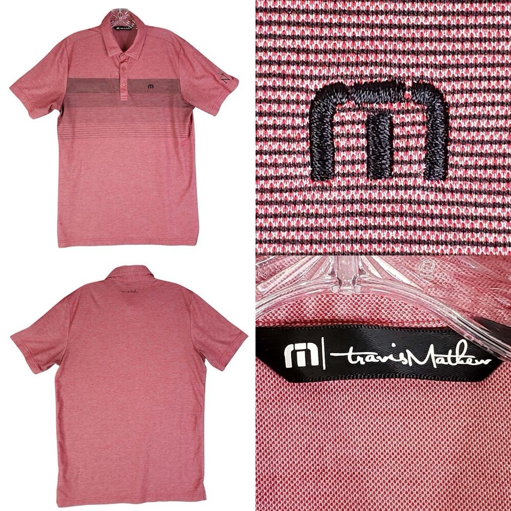 Travis Mathew Golf Polo Shirt Men's Size Medium M Red Stripe Short Sleeve Cotton
